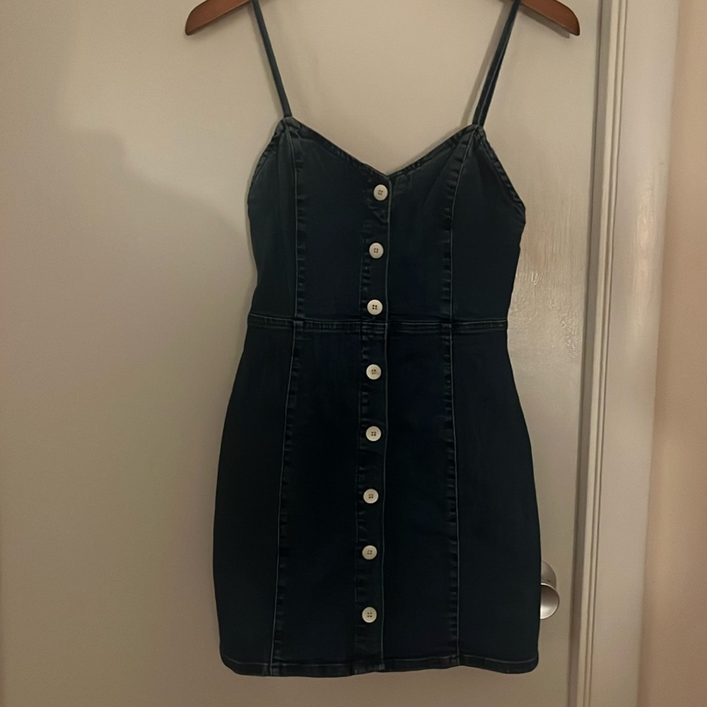 Zara Authentic Denim By TRF Denim Dress Sz XS Button Front Bodycon Pinafore